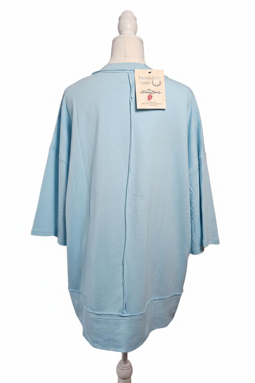 Rolling Stones x Fantastic Fawn Oversized Raw Hem shirt – Baby Blue - The Garment Garden Boutique
