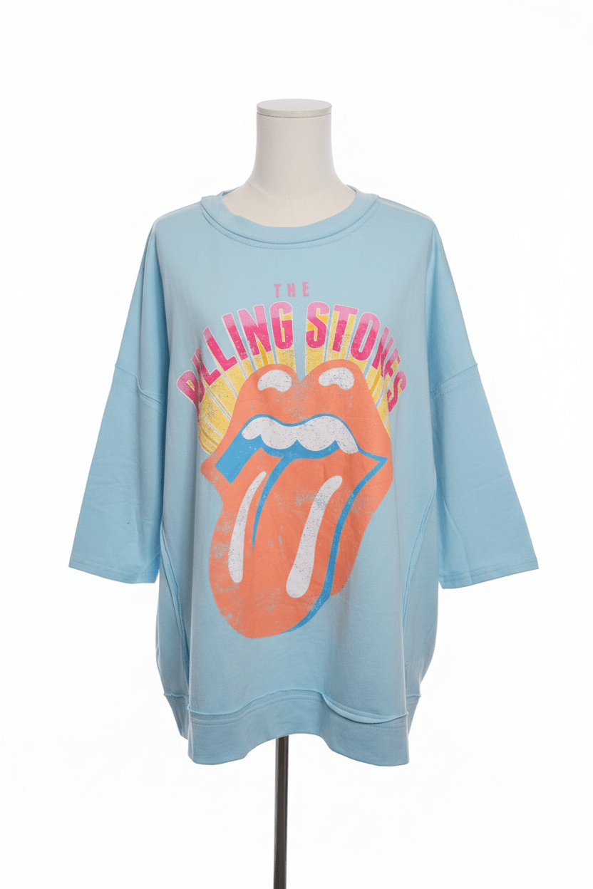Rolling Stones x Fantastic Fawn Oversized Raw Hem shirt – Baby Blue - The Garment Garden Boutique