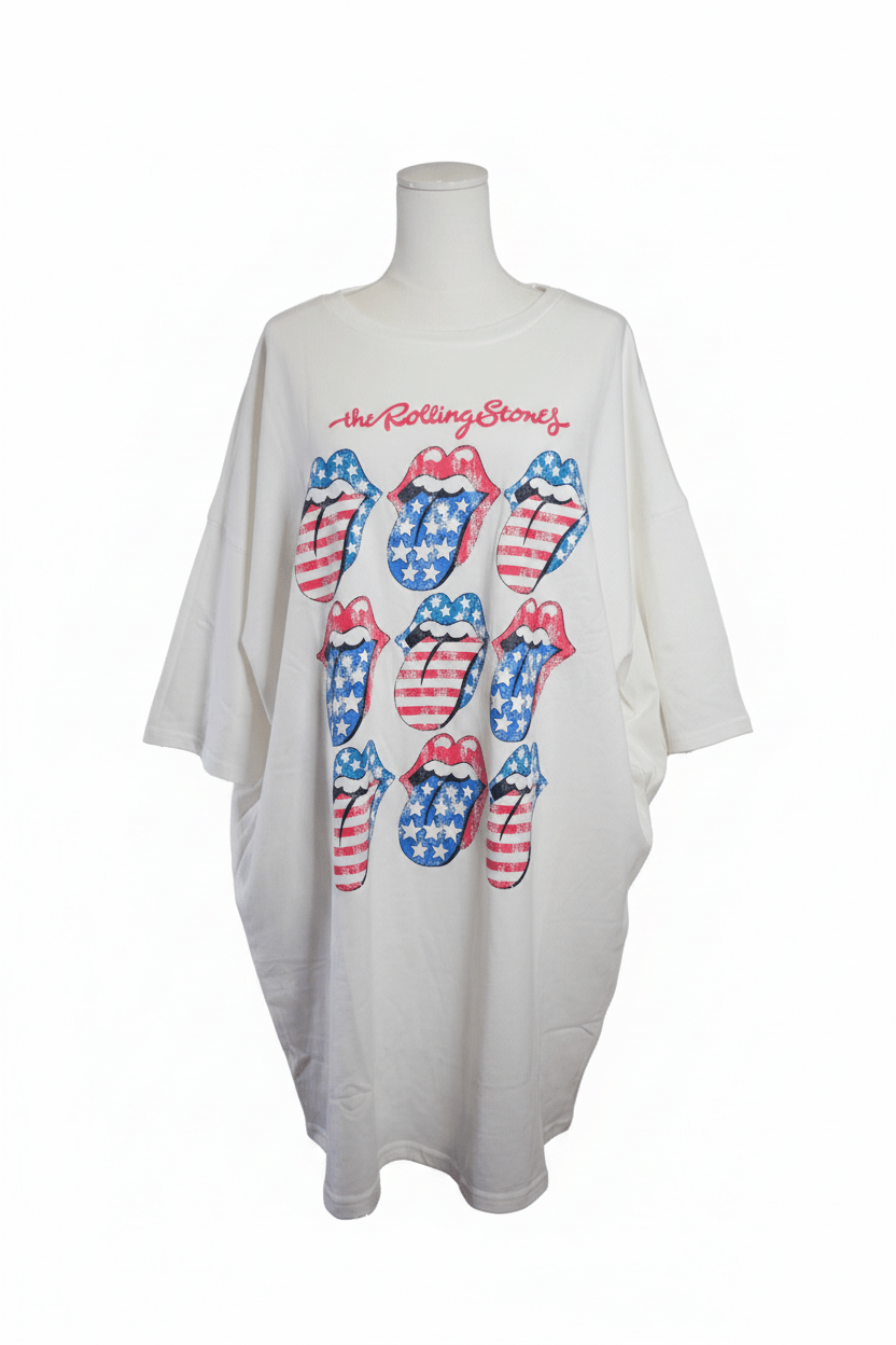 Rolling Stones x Fantastic Fawn Oversized Graphic Dress – White - The Garment Garden Boutique