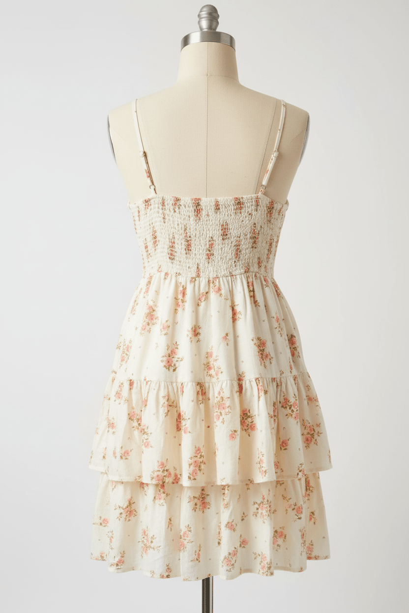 Blu Pepper Cream Rose Pinstripe Corset Tiered Ruffle Mini Dress - The Garment Garden Boutique