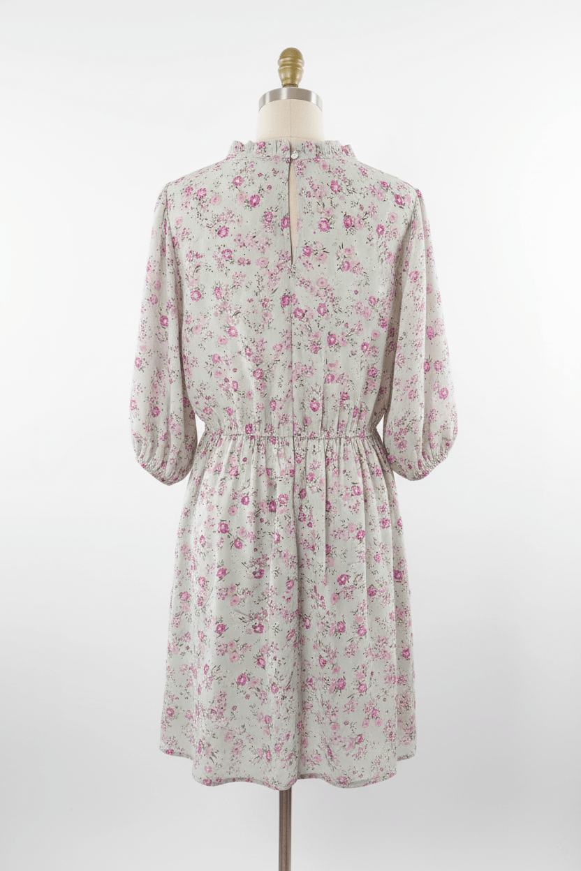 Sage Floral Mock Neck Balloon Sleeve Mini Dress - The Garment Garden Boutique