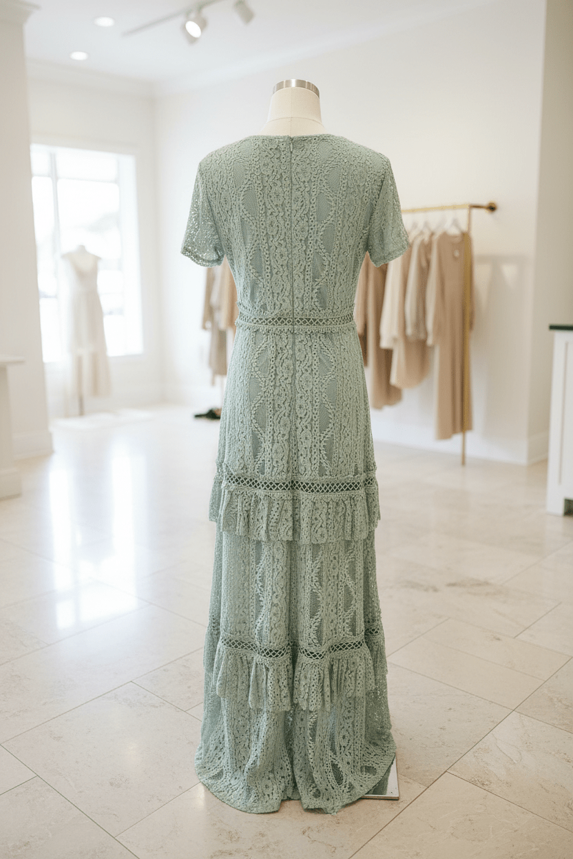 Sage Green Tiered Ruffle Lace Maxi Dress by Just Me - The Garment Garden Boutique
