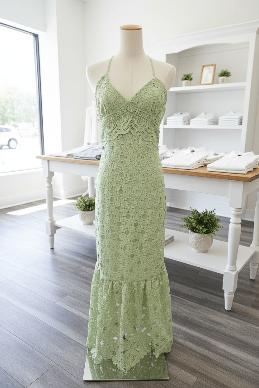 Sage Green Garden Lace Maxi Dress | Wedding Guest & Garden Party