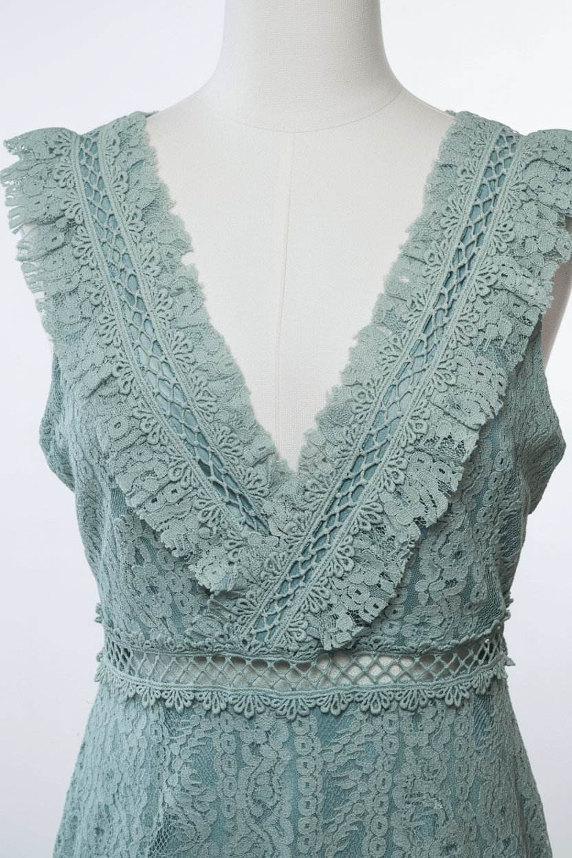 Sage Green Tiered Ruffle Lace Maxi Dress by Just Me - The Garment Garden Boutique
