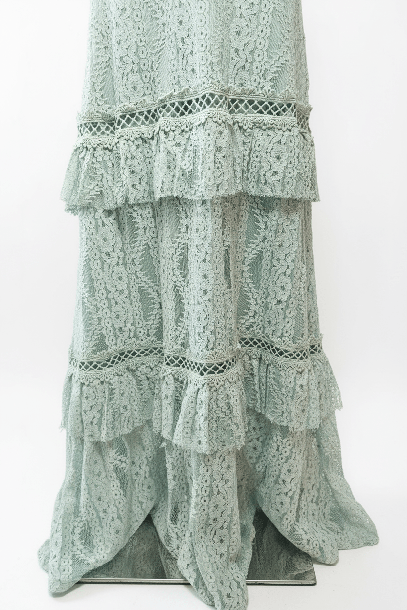 Sage Green Tiered Ruffle Lace Maxi Dress by Just Me - The Garment Garden Boutique