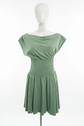 Altar'd State Sage Green Smocked Waist Off-Shoulder Mini Dress - The Garment Garden Boutique