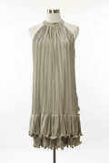 Sage Pleated Halter Midi Dress with Ruffle Hem - The Garment Garden Boutique