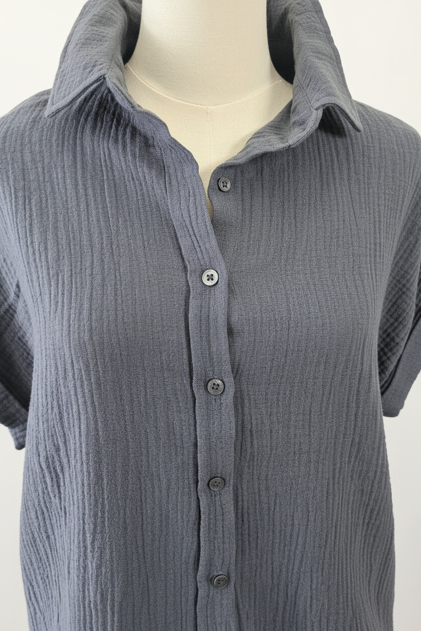 Slate Blue Gauze Button-Down - Detail