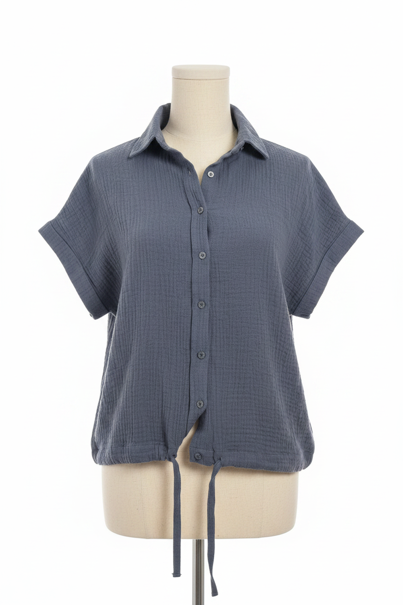 Slate Blue Gauze Button-Down - Front