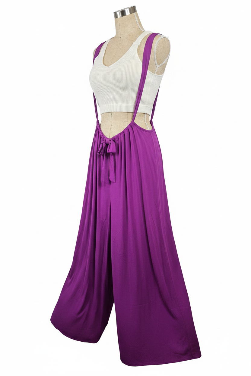 Violet Suspender Overall - Three-Quarter View