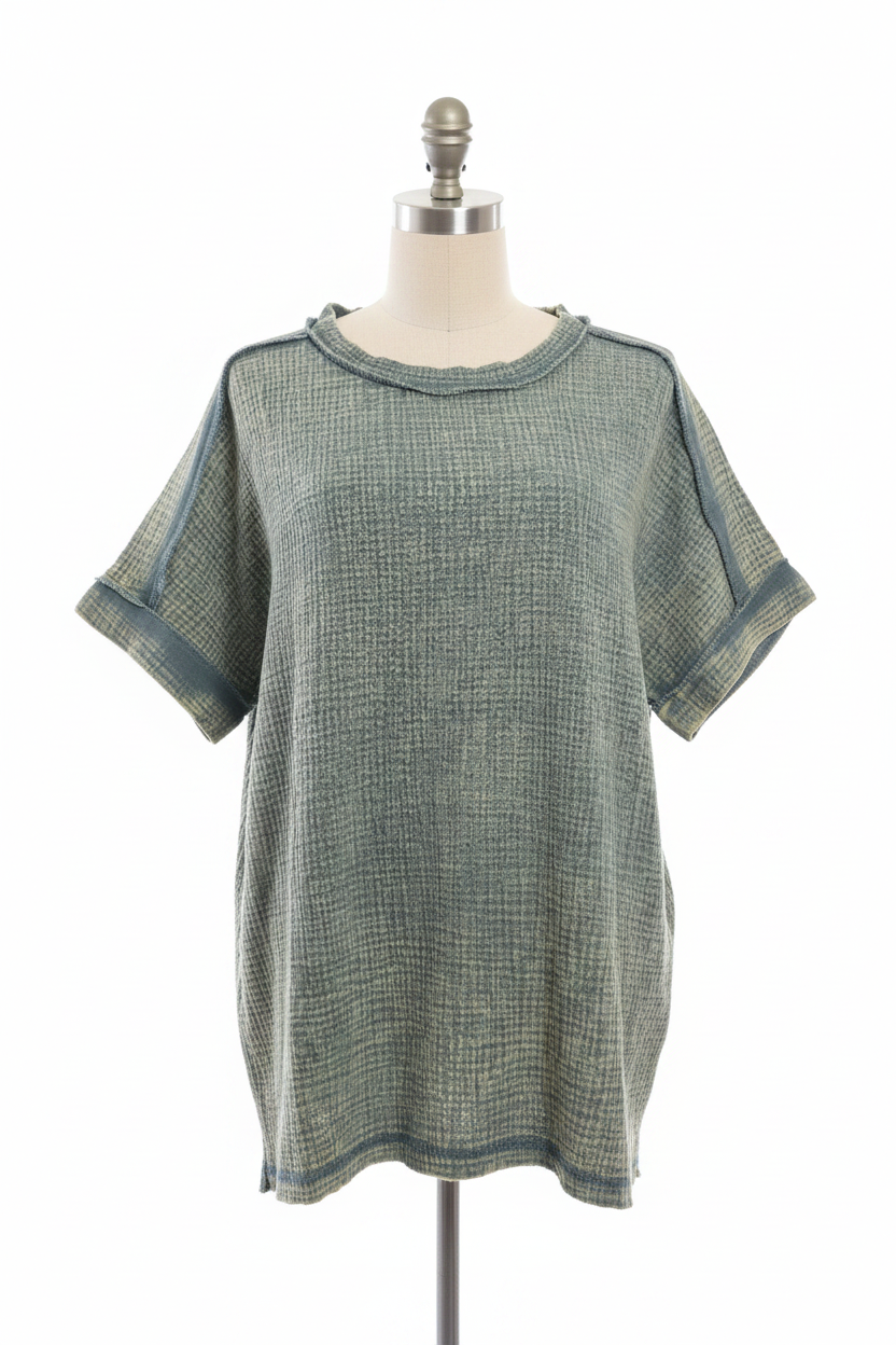 Waffle Knit Top - Army Green Front