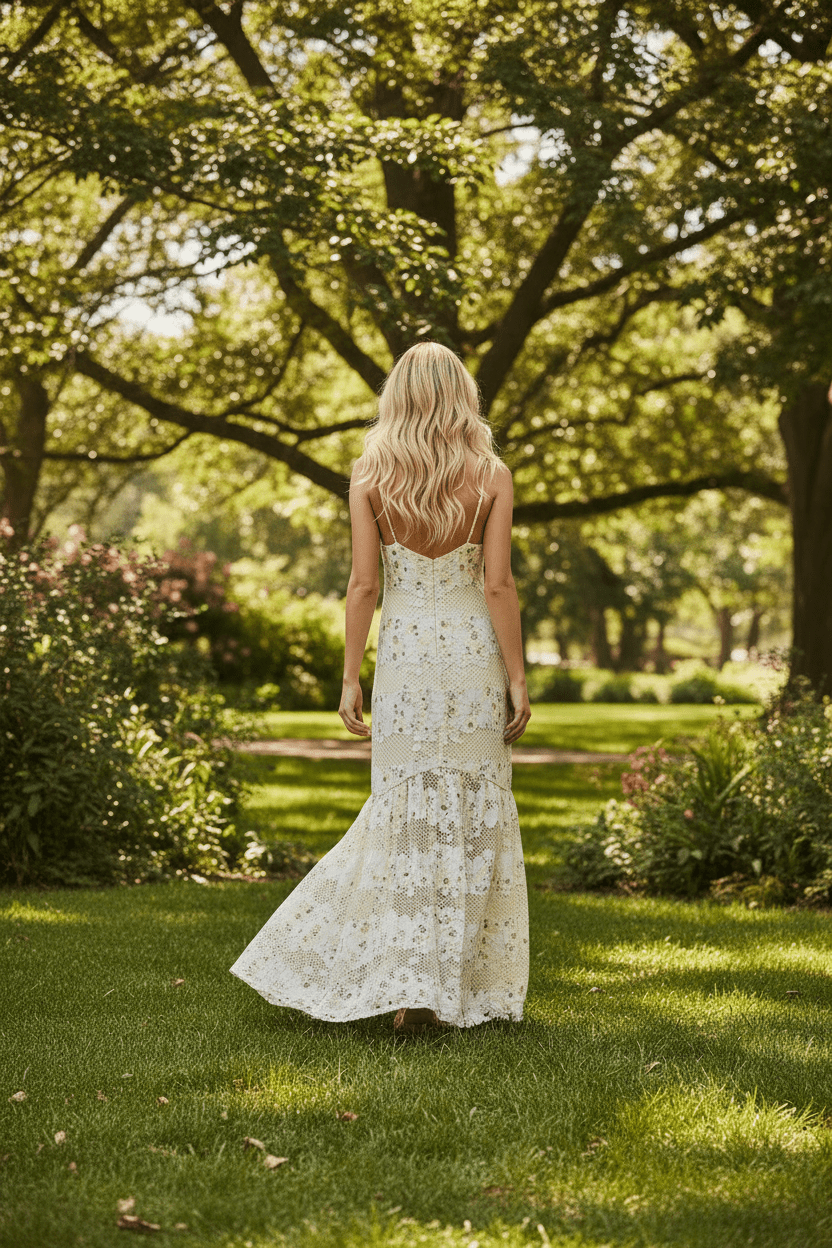 Ivory & Yellow Watercolor Floral Lace Maxi Dress – Spring Wedding Guest Dress - The Garment Garden Boutique