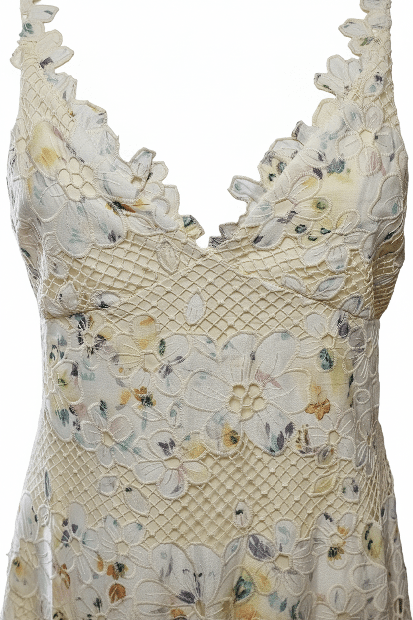 Ivory & Yellow Watercolor Floral Lace Maxi Dress – Spring Wedding Guest Dress - The Garment Garden Boutique