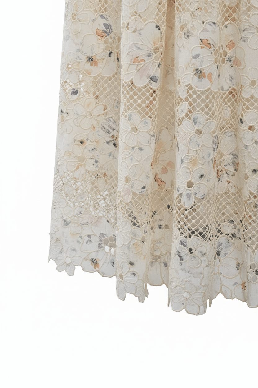 Ivory & Yellow Watercolor Floral Lace Maxi Dress – Spring Wedding Guest Dress - The Garment Garden Boutique