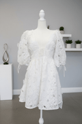 White 3D Floral Cutout Lace Mini Dress with Open Back by For Love & Lemons - The Garment Garden Boutique