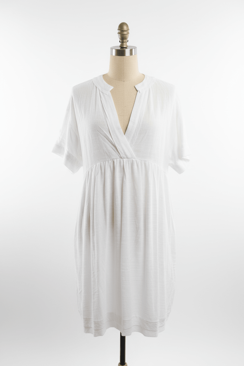 White Cotton Surplice Mini Dress with Tassel Tie - The Garment Garden Boutique