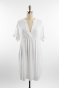 White Cotton Surplice Mini Dress with Tassel Tie - The Garment Garden Boutique