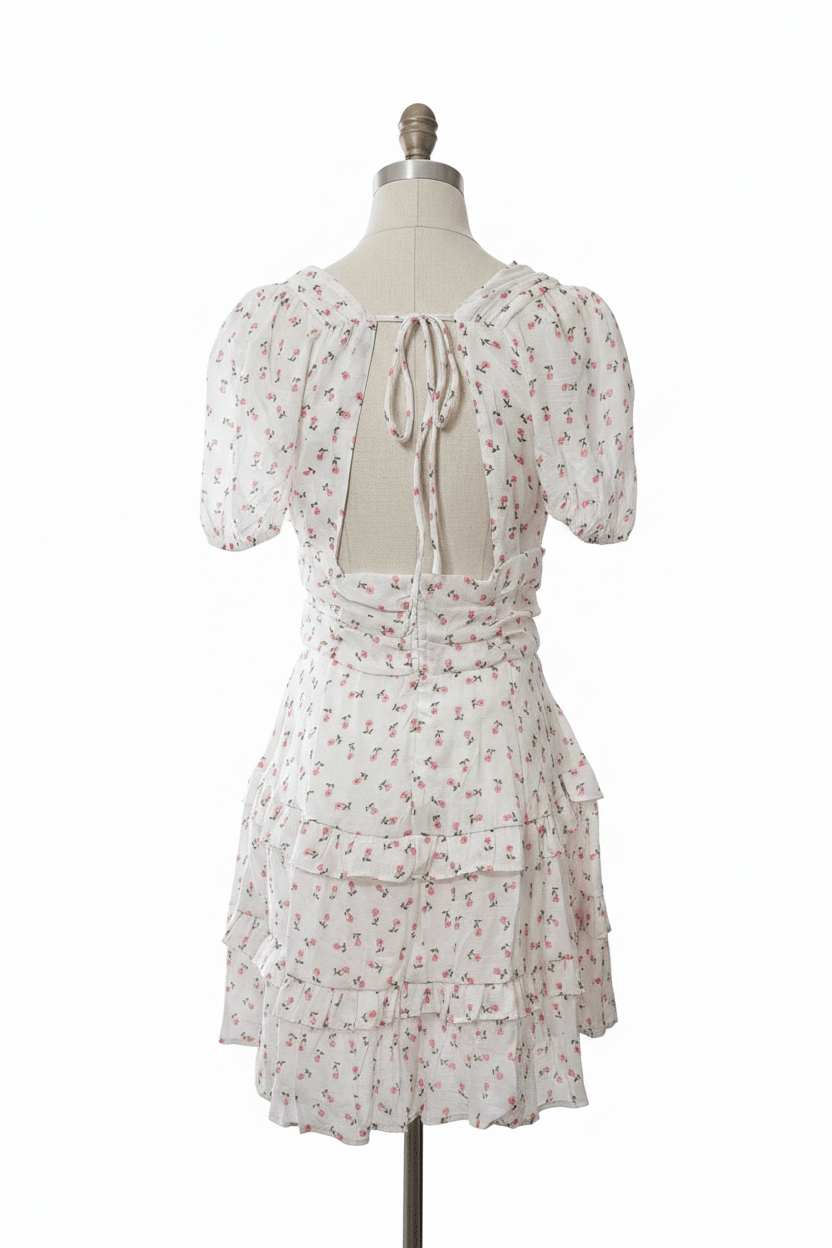 White Ditsy Floral Tiered Ruffle Mini Dress - The Garment Garden Boutique