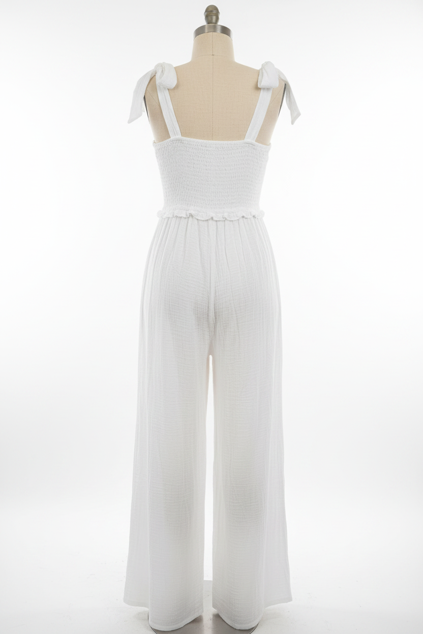 White Gauze Jumpsuit - Back View