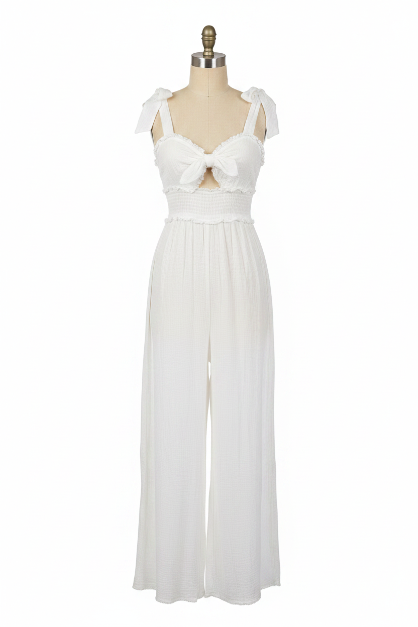 White Gauze Jumpsuit - Corrected Front View