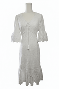 White Floral Lace Bell Sleeve Midi Dress - The Garment Garden Boutique