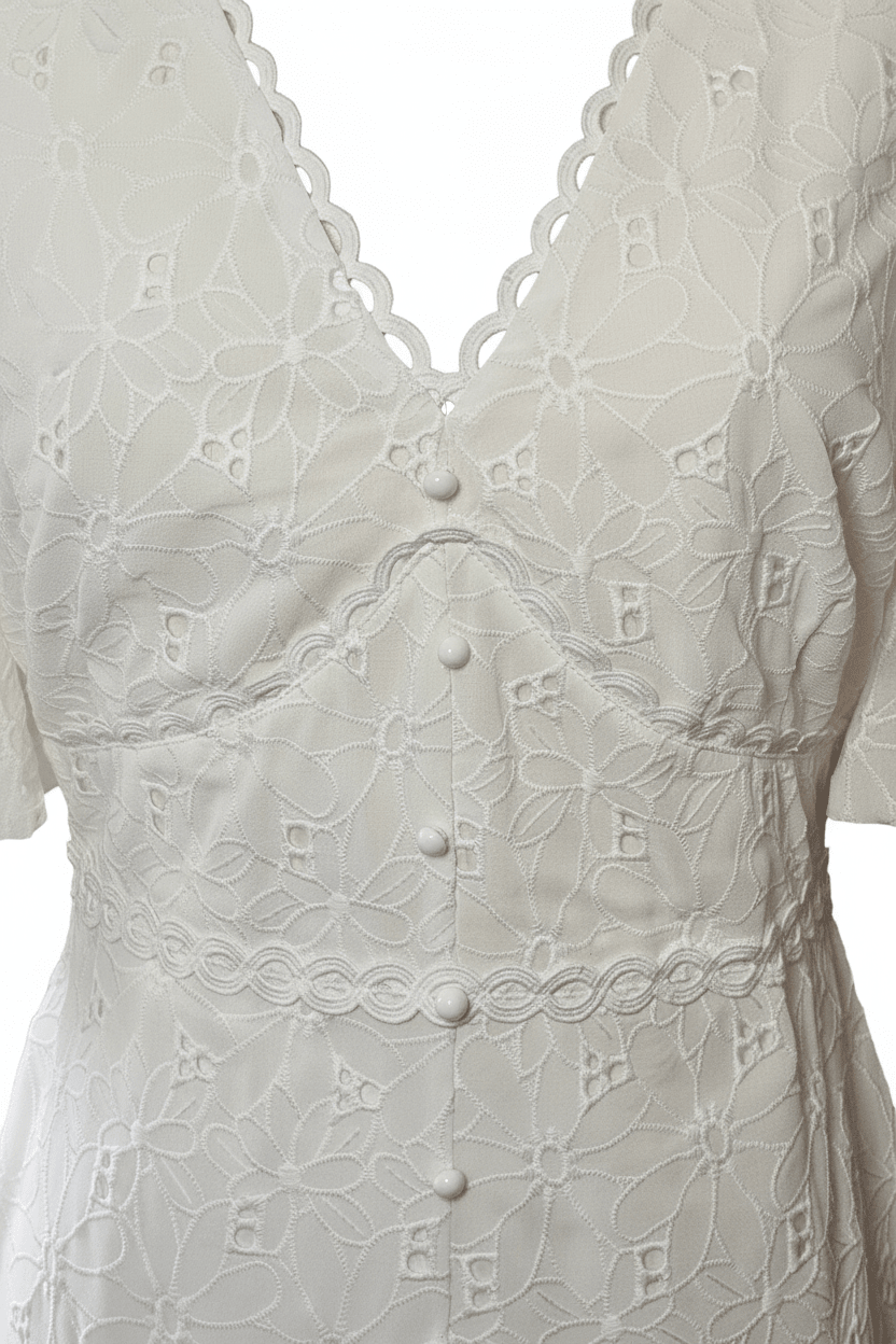 White Floral Embroidered Lace Hi-Low Midi Dress - The Garment Garden Boutique