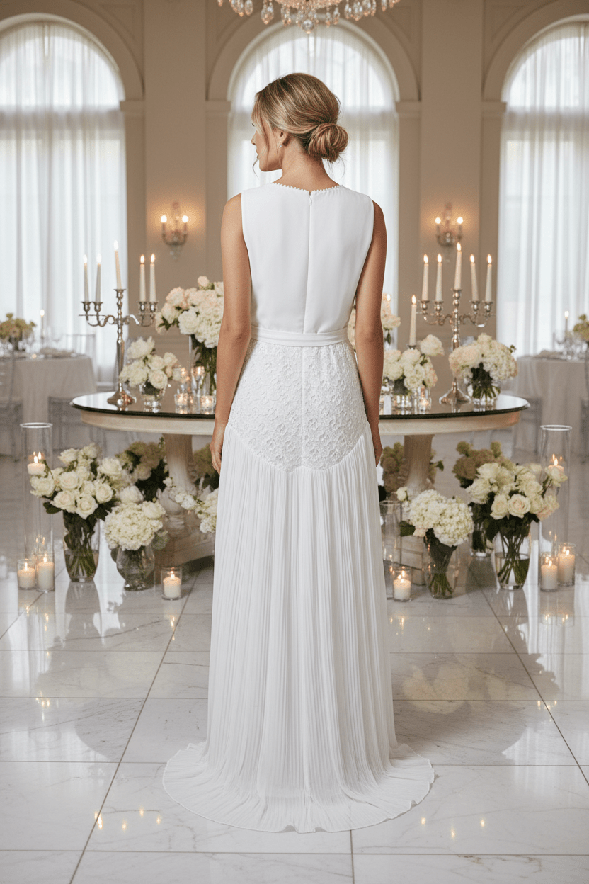 White Floral Embroidered Pleated Maxi Dress – Bridal & Summer Event Dress - The Garment Garden Boutique