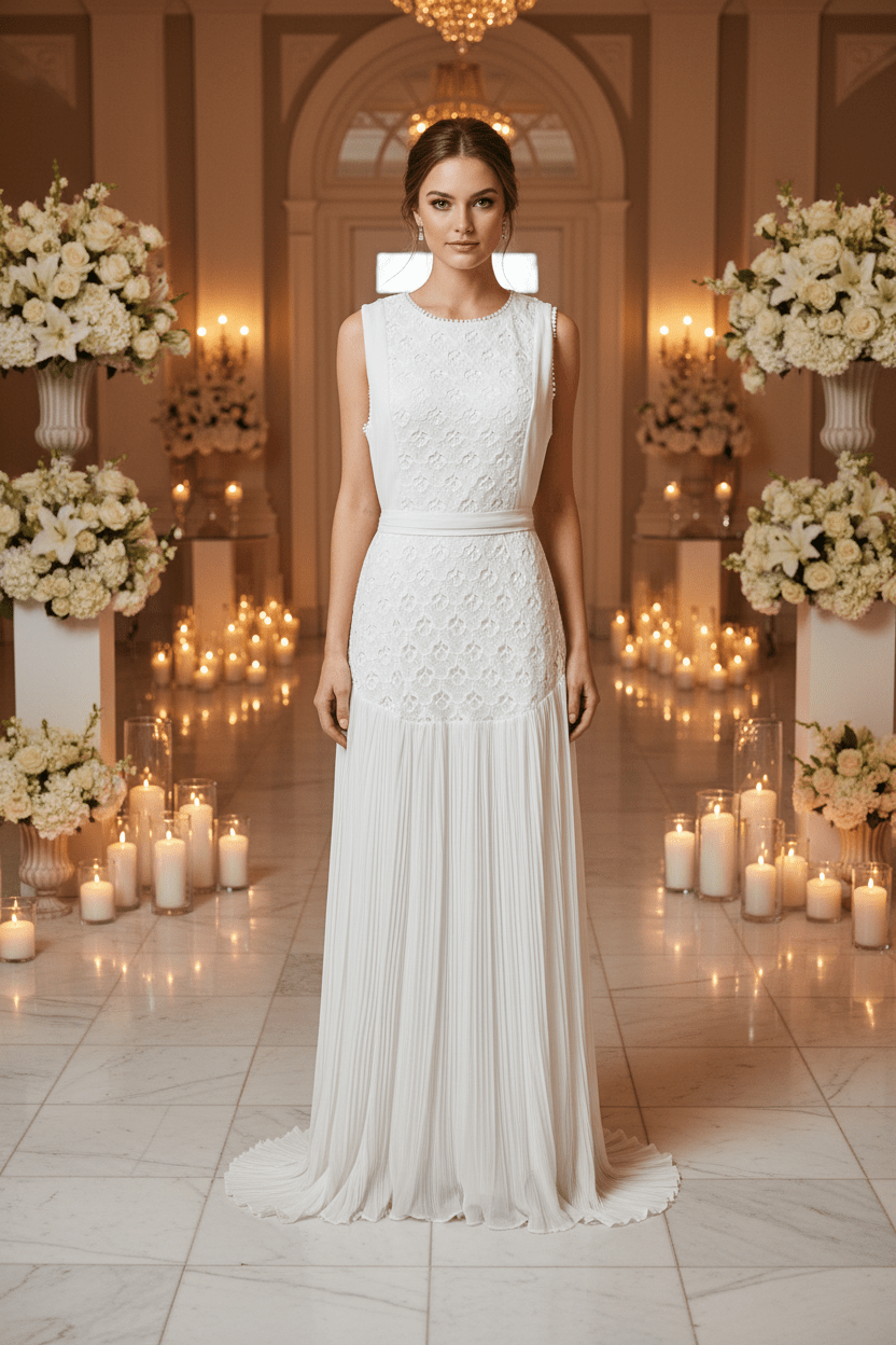 White Floral Embroidered Pleated Maxi Dress – Bridal & Summer Event Dress - The Garment Garden Boutique